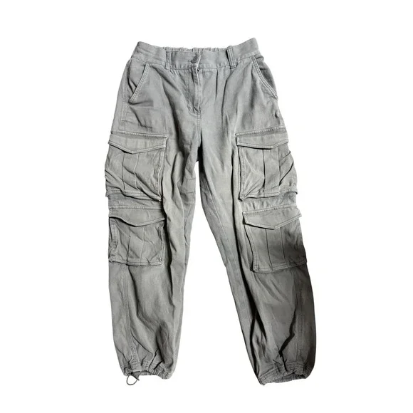Oak + Fort Green High Waisted Multi Pocket Cargo Pants Cropped Joggers S Medium - Picture 1 of 12